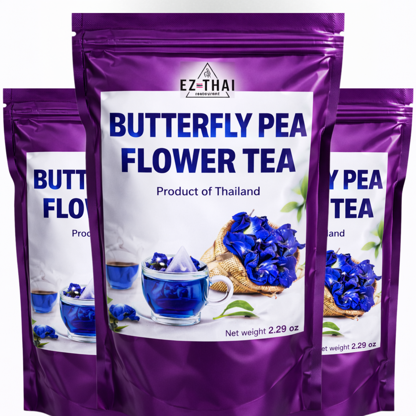 Premium Dried Butterfly Pea Flower Tea 1.58 oz, 2.29 oz - Loose Leaf Blue Herbal Tea & Natural Food Coloring – Caffeine Free Tea for Relaxing Hot Brew, Iced Latte, Baking