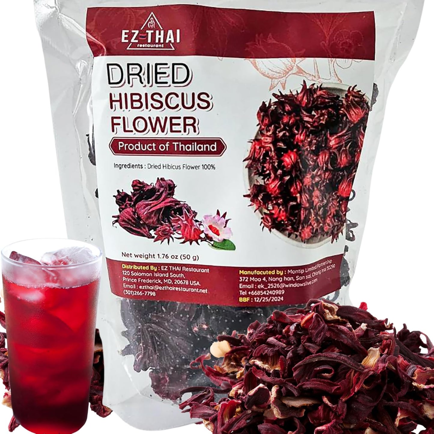 Dried Hibiscus Flower Blossam Tea 1.76 oz (50 grams) Herbal Thai Tea