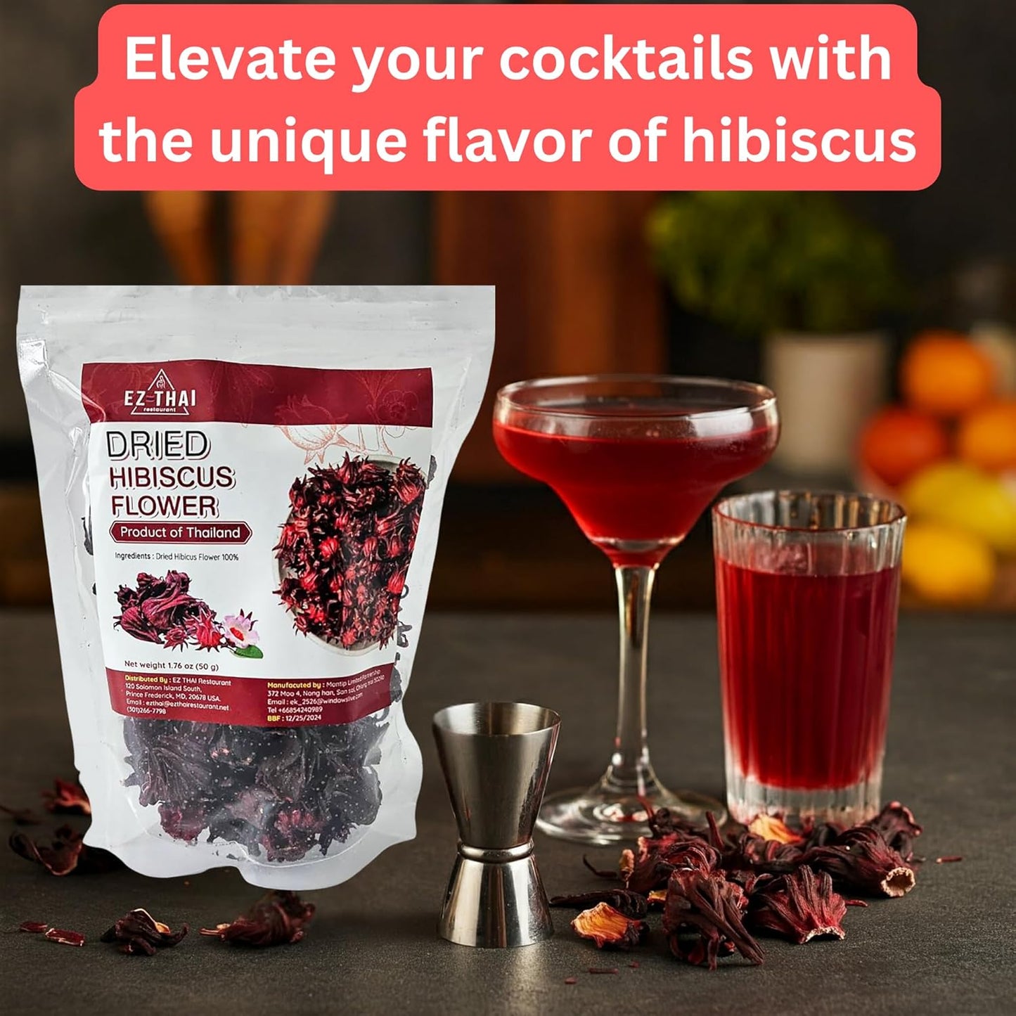 Dried Hibiscus Flower Blossam Tea 1.76 oz (50 grams) Herbal Thai Tea