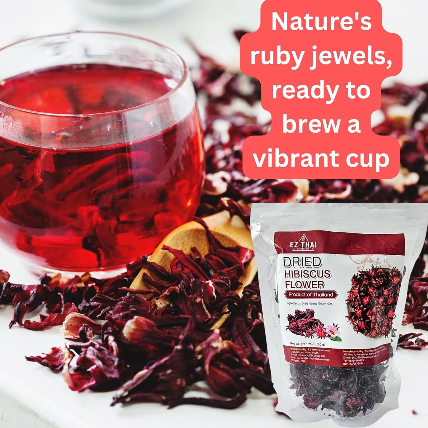 Dried Hibiscus Flower Blossam Tea 1.76 oz (50 grams) Herbal Thai Tea