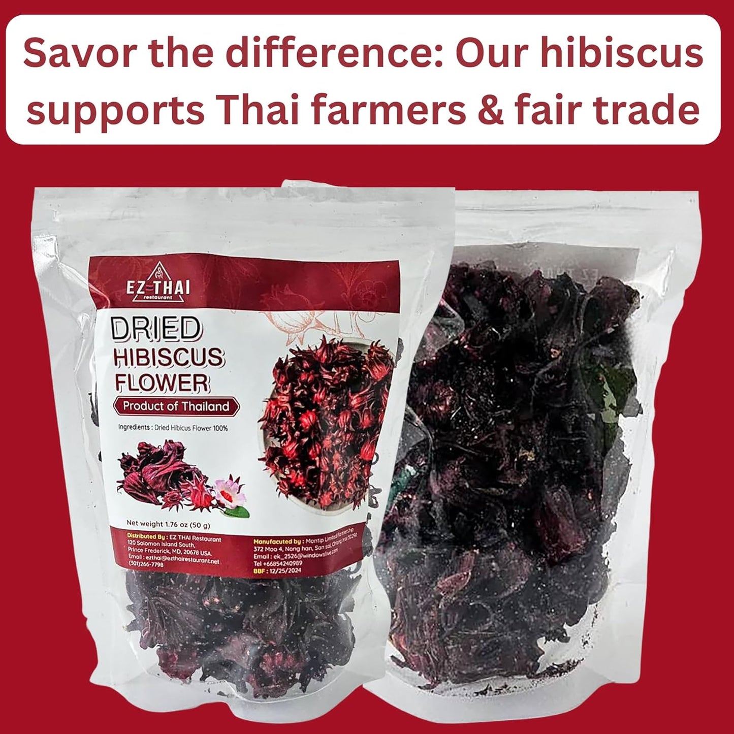 Dried Hibiscus Flower Blossam Tea 1.76 oz (50 grams) Herbal Thai Tea