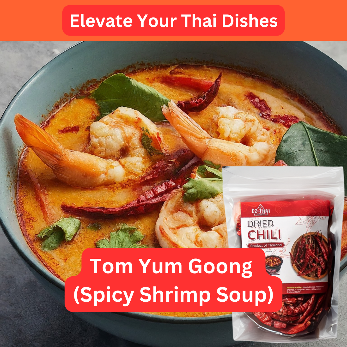 EZ THAI Whole Dried Red Chili Peppers 1 Pack 50 Gram