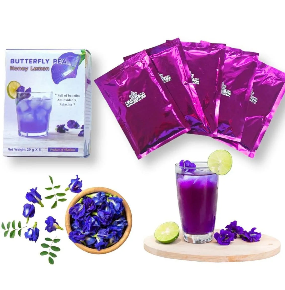 Honey Lemon Butterfly Pea Tea Mix Instant Tea Powder 5/10 Sachets Honey Lemon Butterfly Pea Tea Mix Instant Tea Powder 5/10 Sachets EZTHAI EZ THAI.