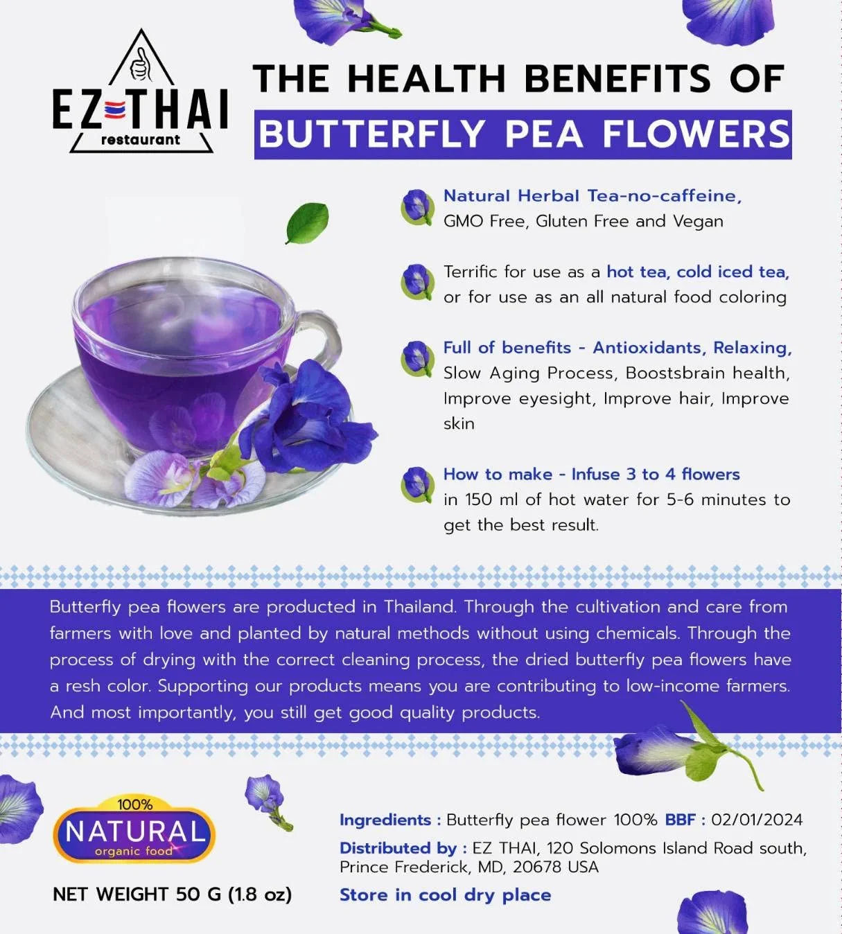 Thai Dried Butterfly Pea Flowers Tea Herbal Blue Tea Health Benefits Thai Dried Butterfly Pea Flowers Tea Herbal Blue Tea Health Benefits EZTHAI EZ THAI.