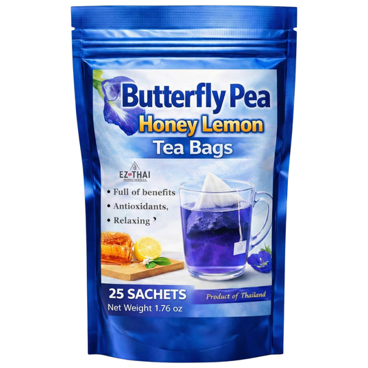 EZ THAI Premium Butterfly Pea Honey Lemon 25 Tea Bags - Color-Changing Blue Herbal Tea – Caffeine Free Tea & Thai Herbal Tea for Relaxing Hot Brew, Iced Lemonade