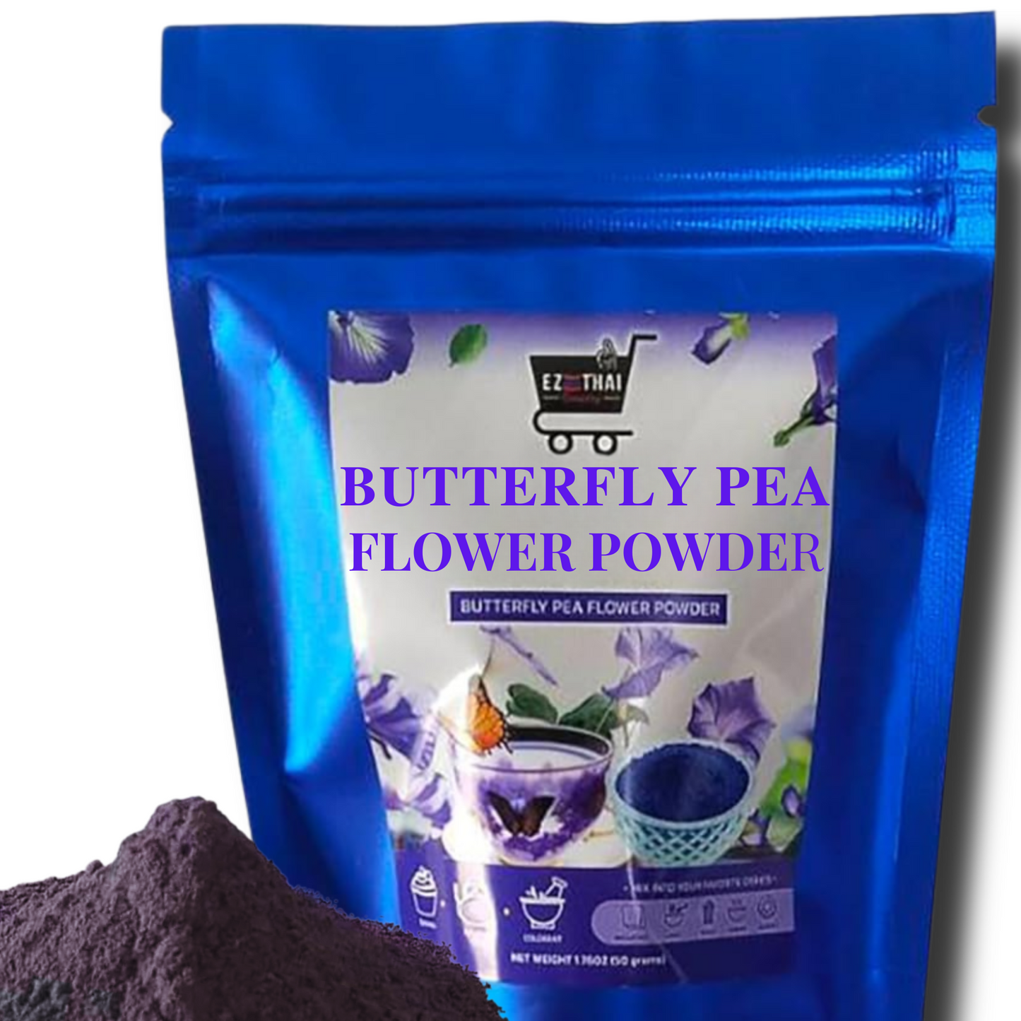 EZ THAI Pure Butterfly Pea Flower Powder 1.76oz (50g) - Natural Blue Food Coloring