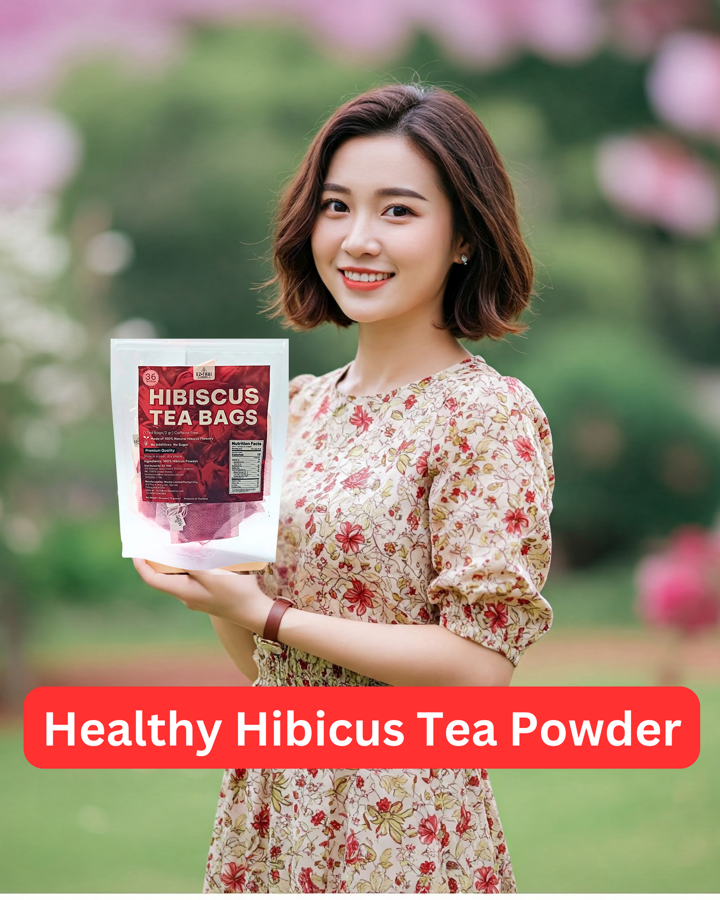 36 Hibiscus Tea Bags Powder, 2.54 oz, Tea for Iced & Hot Beverage, 100% Natural Loose Leaf Hibiscus Powder - No sugar, Caffeine-Free, Vegan, Aromatic & Freashy
