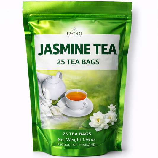 EZ THAI Premium Jasmine Black Tea Bags 25 Count (1.76oz) - Authentic Thai Jasmine Tea. Perfect for Hot Clear Brewing, Relaxing Afternoon Breaks, or Pairing with Asian Desserts.
