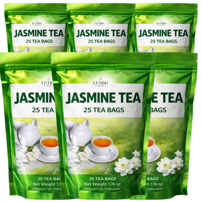 EZ THAI Premium Jasmine Black Tea Bags 25 Count (1.76oz) - Authentic Thai Jasmine Tea. Perfect for Hot Clear Brewing, Relaxing Afternoon Breaks, or Pairing with Asian Desserts.