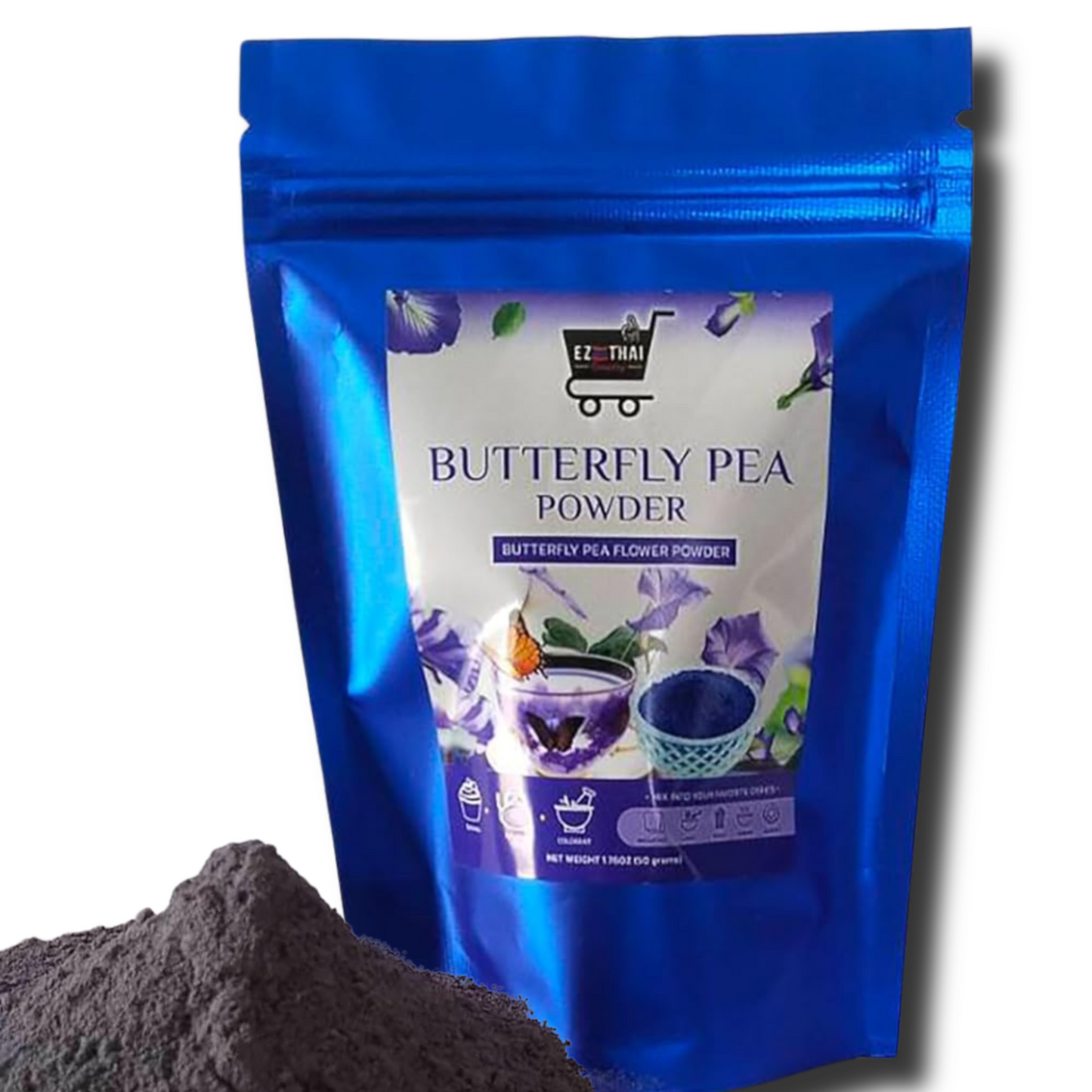 EZ THAI Pure Butterfly Pea Flower Powder 1.76oz (50g) - Natural Blue Food Coloring