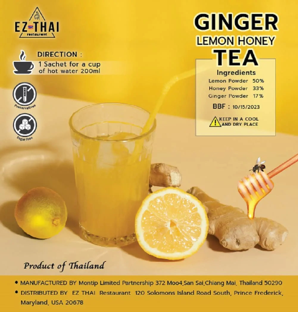 Ginger Honey Lemon Tea Bag 10/25 Bags Instant Hot or Cold Beverage Ginger Honey Lemon Tea Bag 10/25 Bags Instant Hot or Cold Beverage EZTHAI EZ THAI.