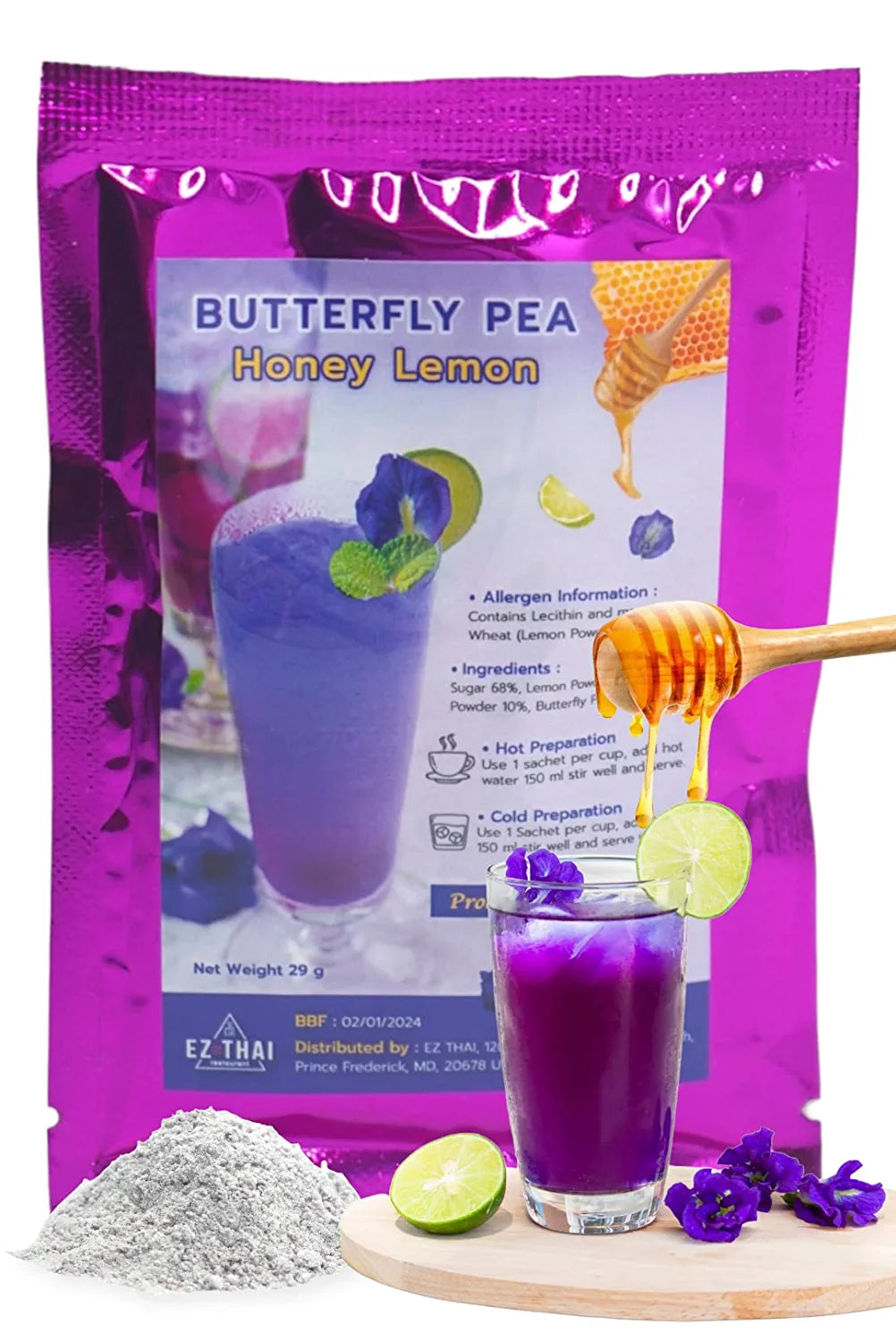Honey Lemon Butterfly Pea Tea Mix Instant Tea Powder 5/10 Sachets Honey Lemon Butterfly Pea Tea Mix Instant Tea Powder 5/10 Sachets EZTHAI EZ THAI.